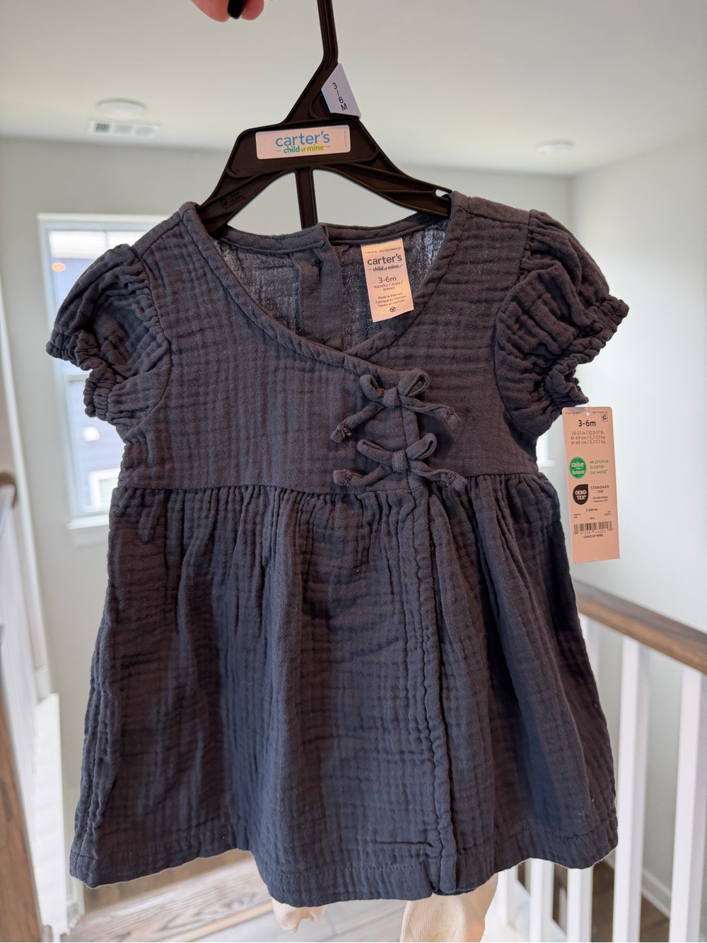 Carter's Dark Blue Textured Infant Dress with Front Tie